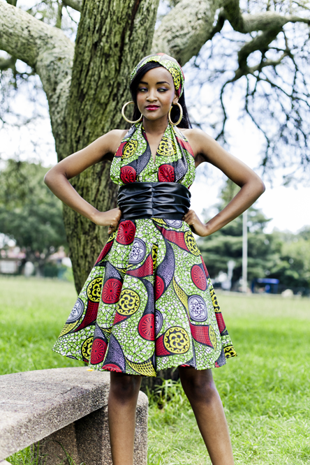 African print dress with leather waistband